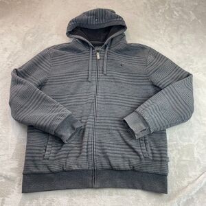 Vintage Oneill Hoodie Men‎ XL Gray Full Zip Striped Sherpa Fleece Lined Y2K
